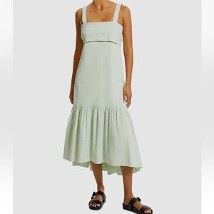 Theory Women’s Mint Green Cotton Blend Stretch Linen Tie Back Maxi Dress XL
